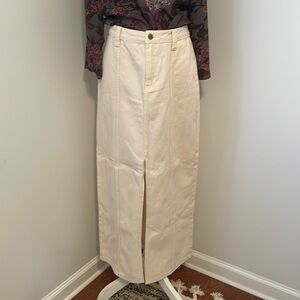 Cream Denim Front Slit Skirt